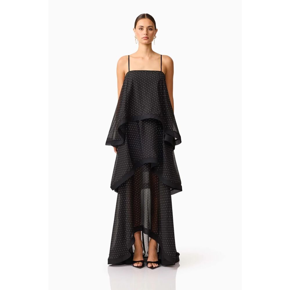 New Elliatt Moss Tiered Embellished Gown Sz Small in Black $398